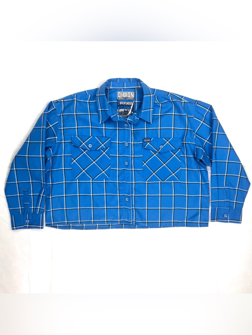 Dixxon Flannel Shirt Womens XL Blue Brentwood CROPPED Plaid Hiking Outdoors